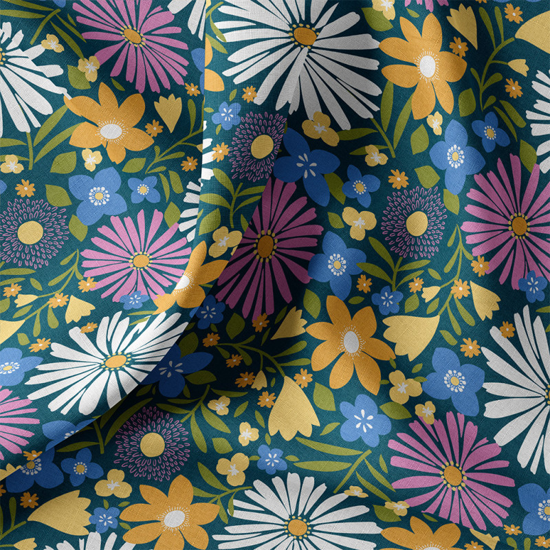 Printed Cotton CHOUPETTE Blue / Yellow